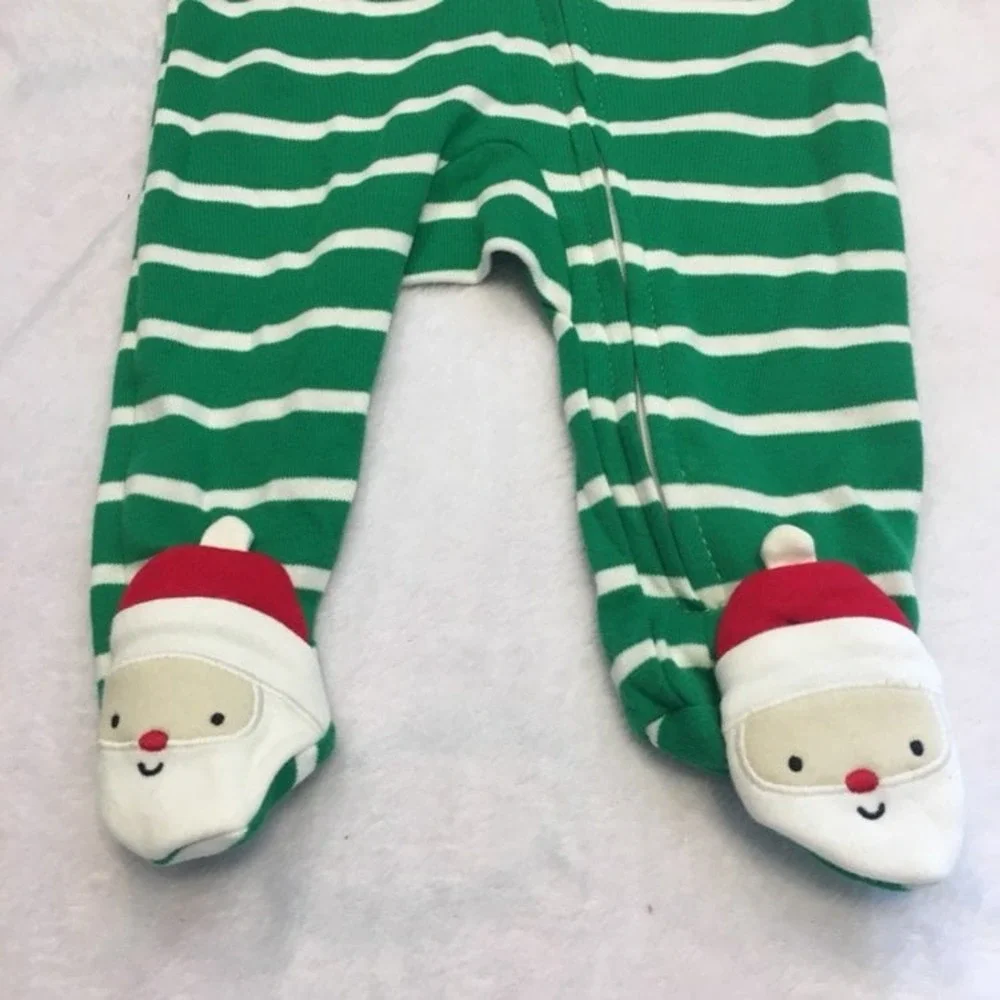 Just One You‎ Carter's Santa Sleeper Hat Baby 3M Green NWT Striped Christmas PJ